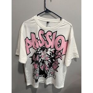 Manfinity Mens White Passion Graphic Tee Worldwide Tour 2024 Streetwear Shirt M